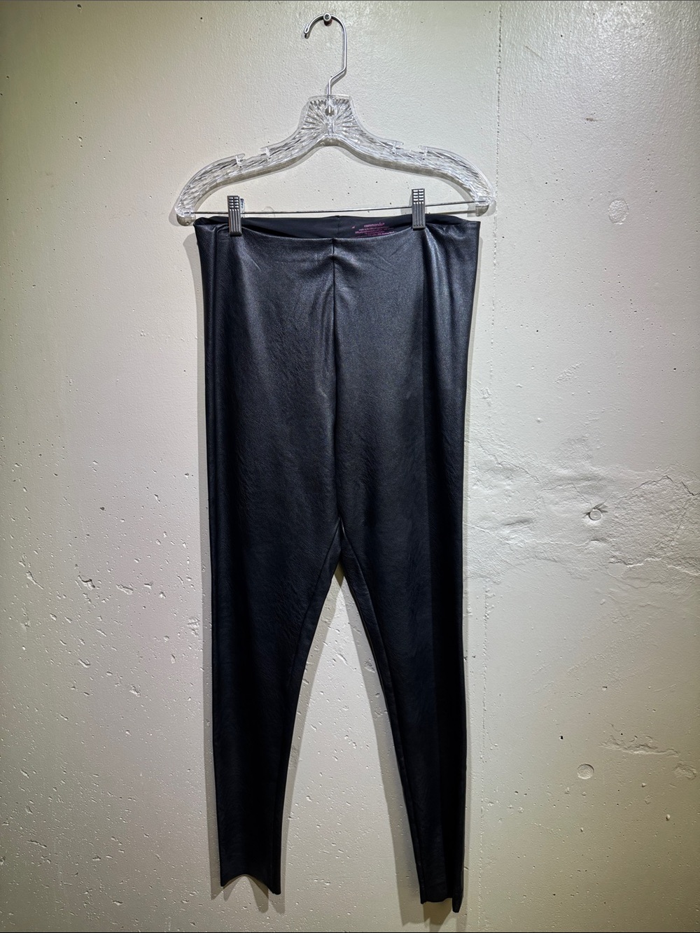 Commando Black Faux Leather Leggings with Pink Logo Print